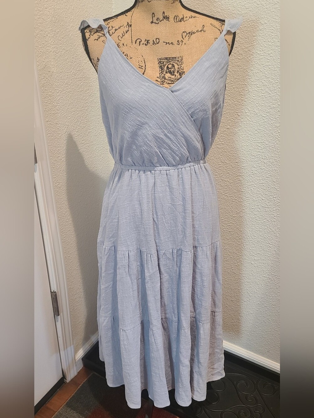 Cloud Blue Tiered V-Neck Dress